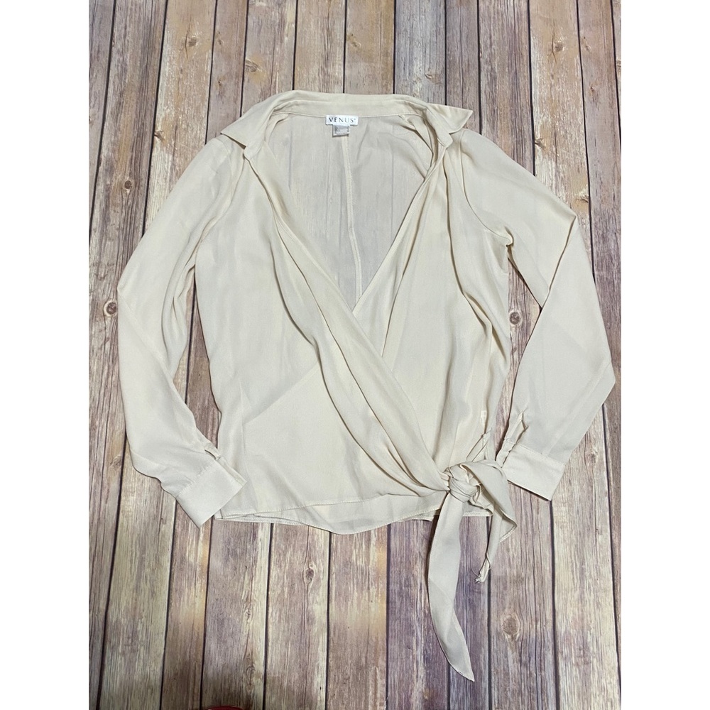 VENUS Wrap Drape Collar Blouse Cream Size 2